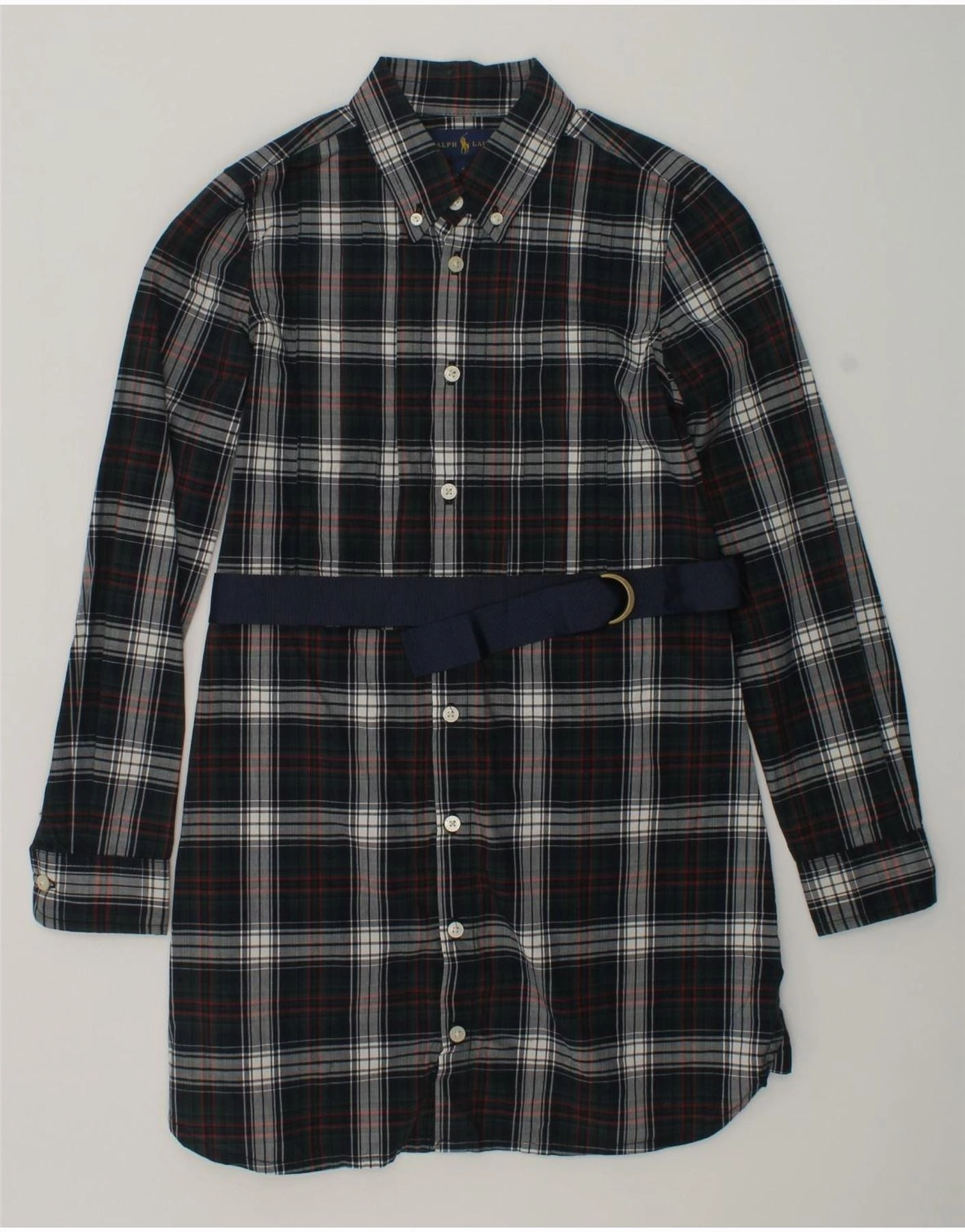 RALPH LAUREN Girls Long Sleeve Shirt Dress 7-8 Years Grey Check Cotton Evening Event