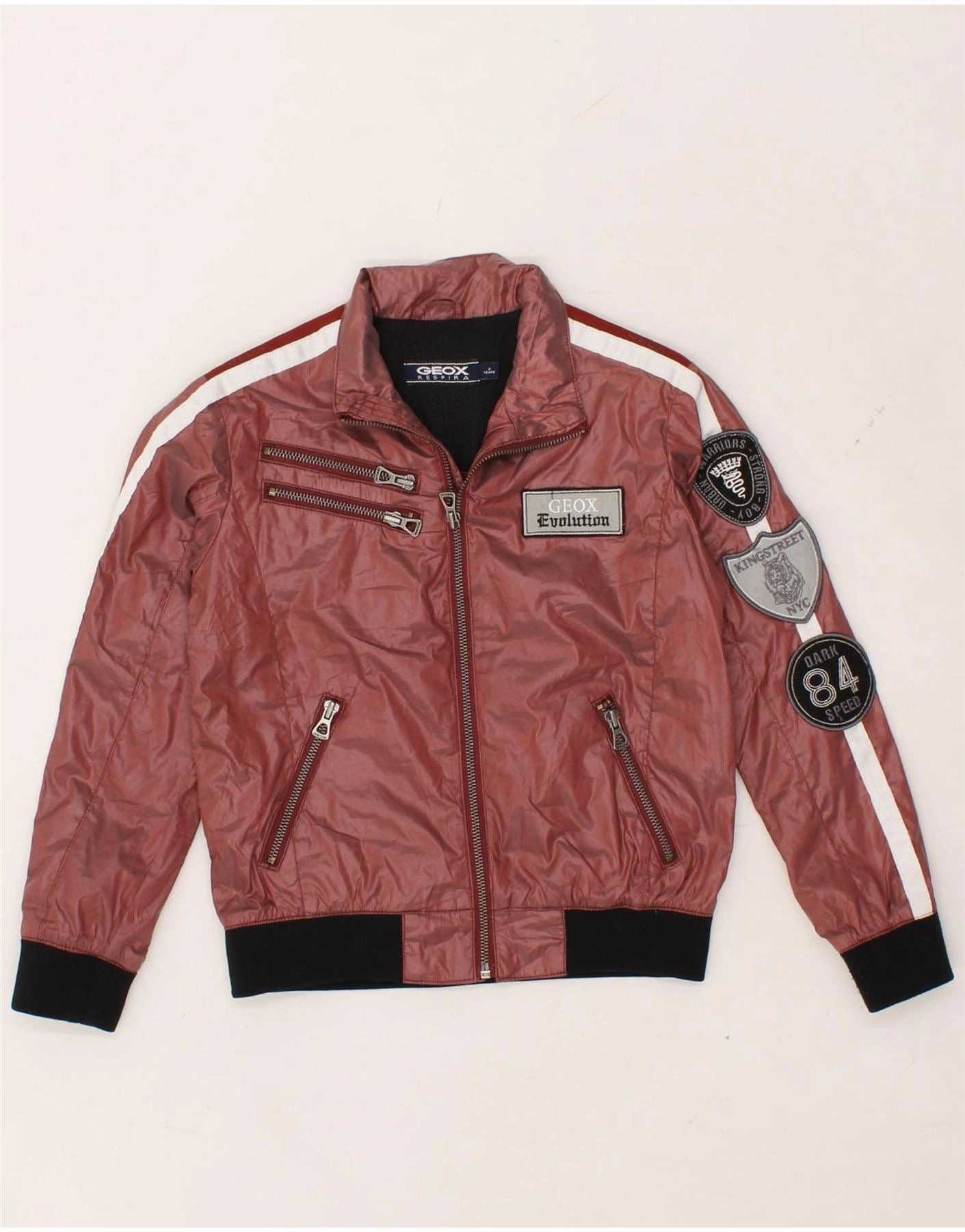 GEOX Boys Graphic Bomber Jacket 7-8 Years Maroon Wind Resistant Design New Year's Eve attire