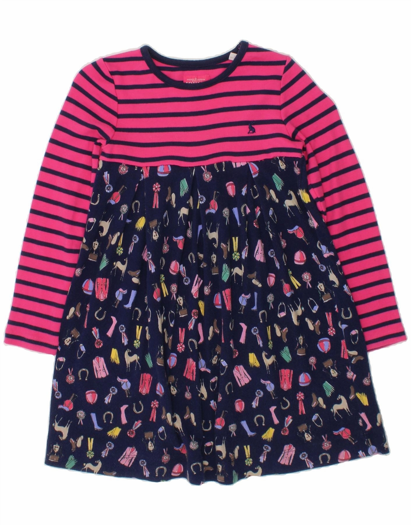 JOULES Girls Long Sleeve Basic Dress 6-7 Years Pink Striped Cotton budget-friendly