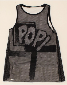 Satin Fabric Tailored Wear BENETTON Girls Graphic Sleeveless A-Line Dress 11-12 Years 2XL Black