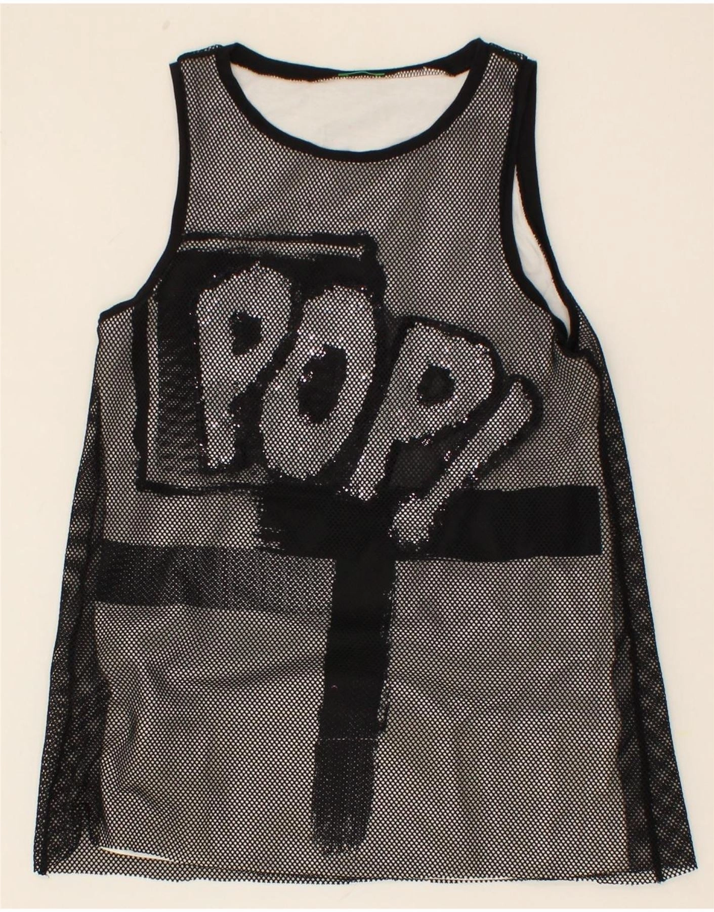 Satin Fabric Tailored Wear BENETTON Girls Graphic Sleeveless A-Line Dress 11-12 Years 2XL Black