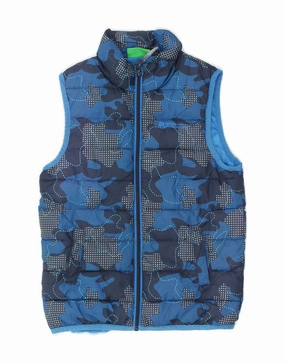 MOUNTAIN WAREHOUSE Boys Abstract Pattern Padded Gilet 7-8 Years Blue Fleece Lined Interior Continue