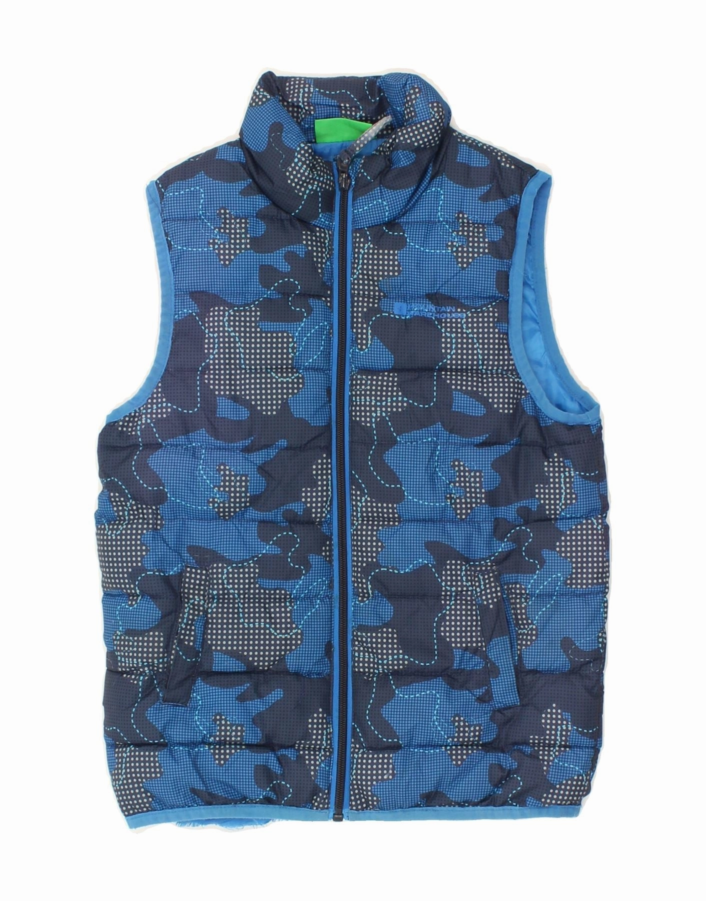 MOUNTAIN WAREHOUSE Boys Abstract Pattern Padded Gilet 7-8 Years Blue Fleece Lined Interior Continue