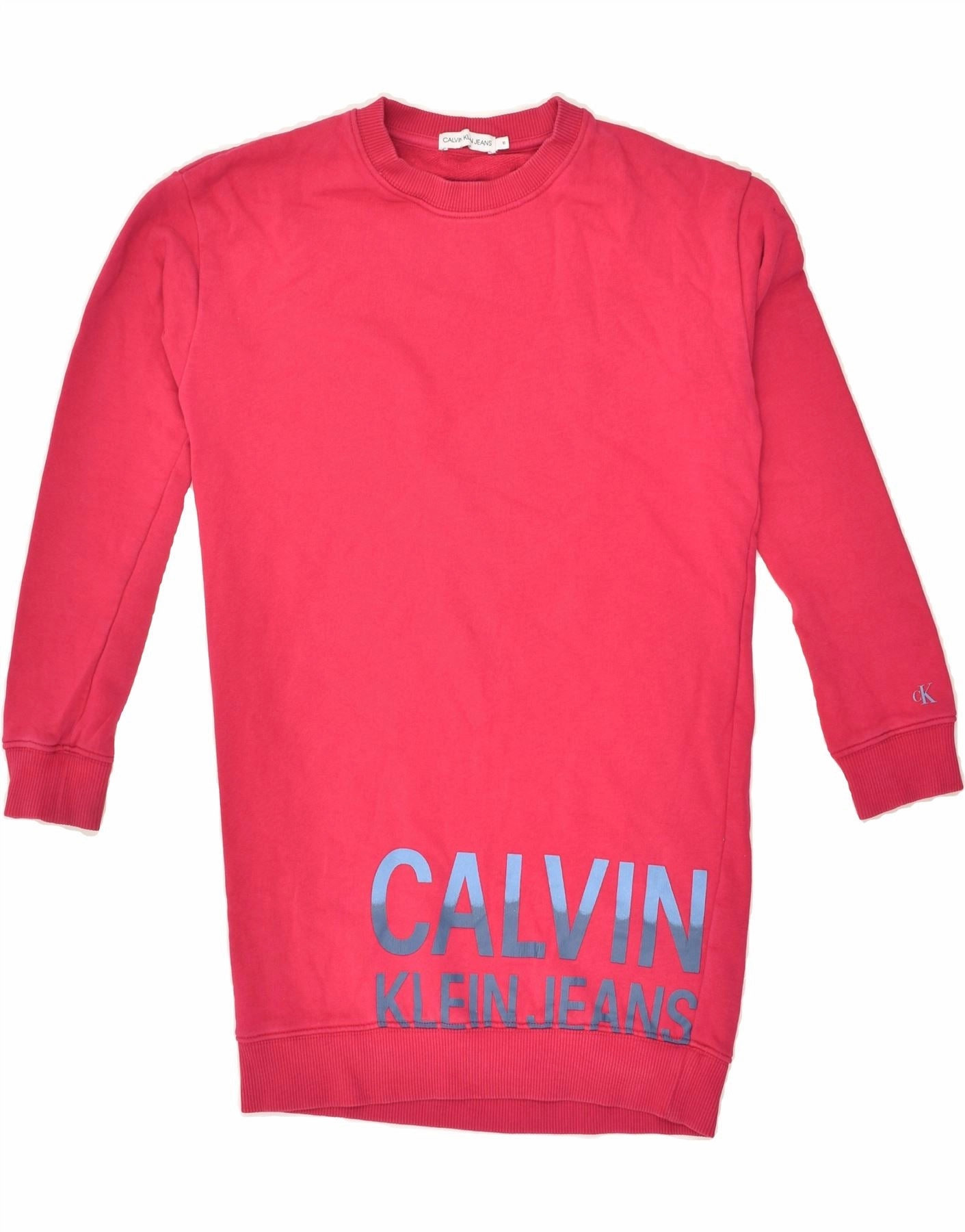 CALVIN KLEIN Girls Long Sleeve Sweatshirt Dress 9-10 Years Pink Cotton Button-front