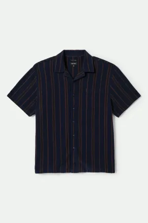 youth trend Casual Wear Bunker Waffle Stripe S/S Camp Collar Shirt - Washed Navy Stripe