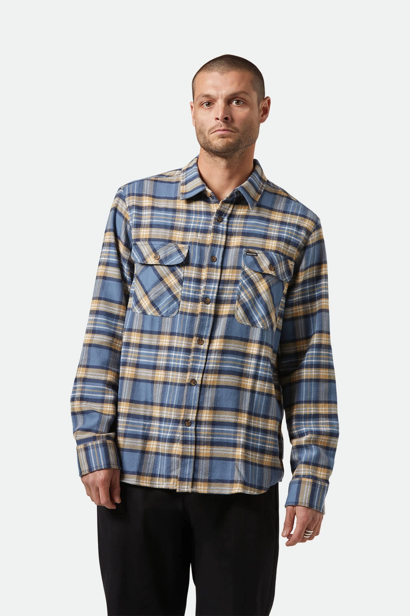 Versatile Look Sheer Panel Bowery L/S Flannel - Azure Blue/Washed Navy/Sand