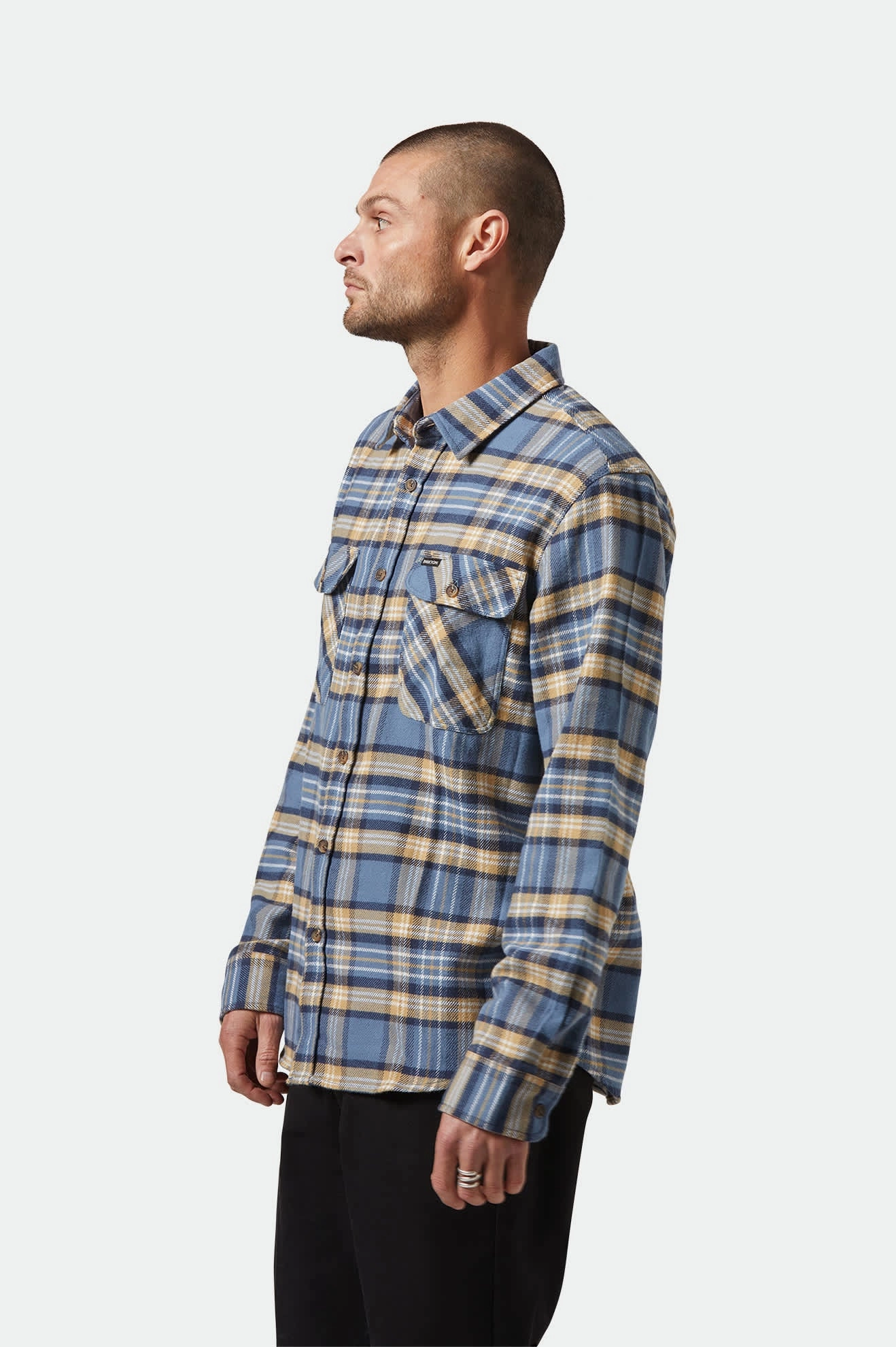 hypoallergenic material Bowery L/S Flannel - Azure Blue/Washed Navy/Sand