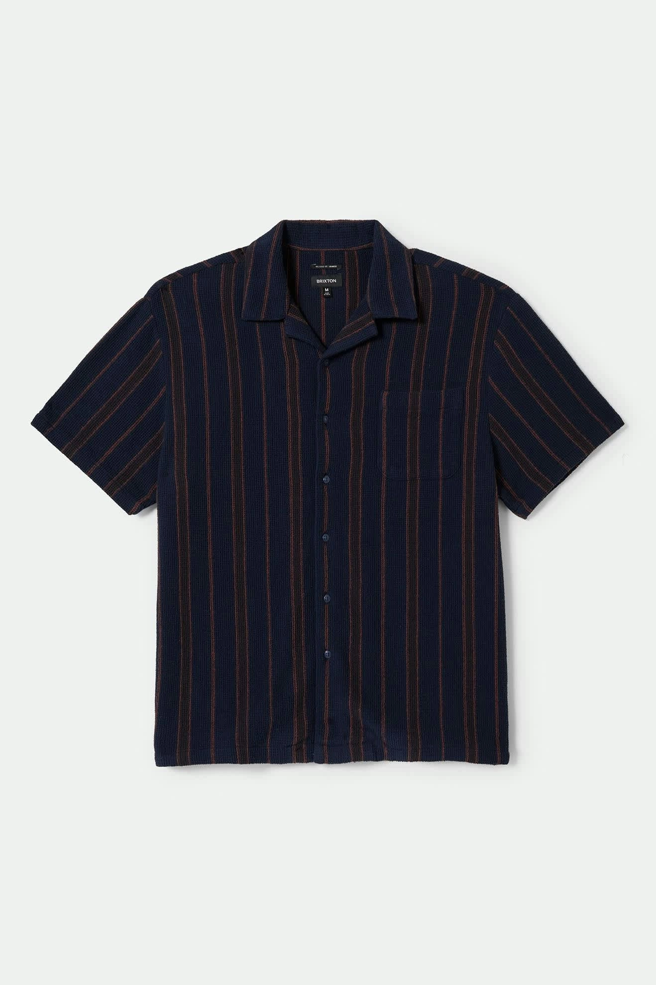 youth trend Casual Wear Bunker Waffle Stripe S/S Camp Collar Shirt - Washed Navy Stripe