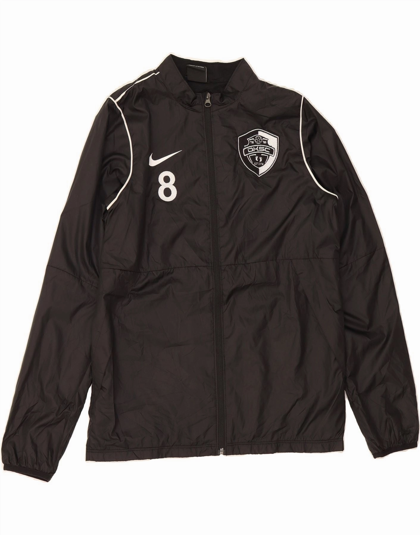 NIKE Boys Graphic Rain Jacket 13-14 Years XL Black Polyester city break Checked