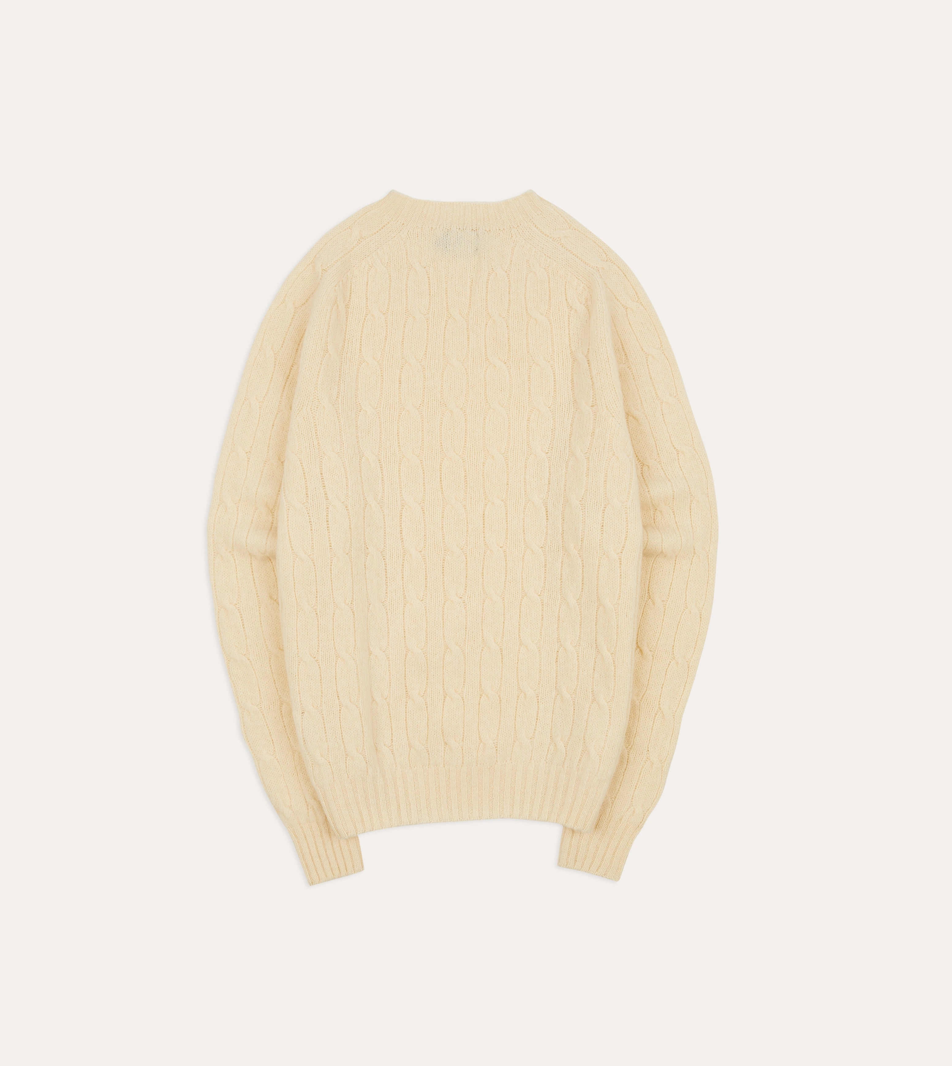 Ecru Brushed Shetland Cable Knit Crew Neck Jumper Eco Conscious Manufacturing Cold Daywear