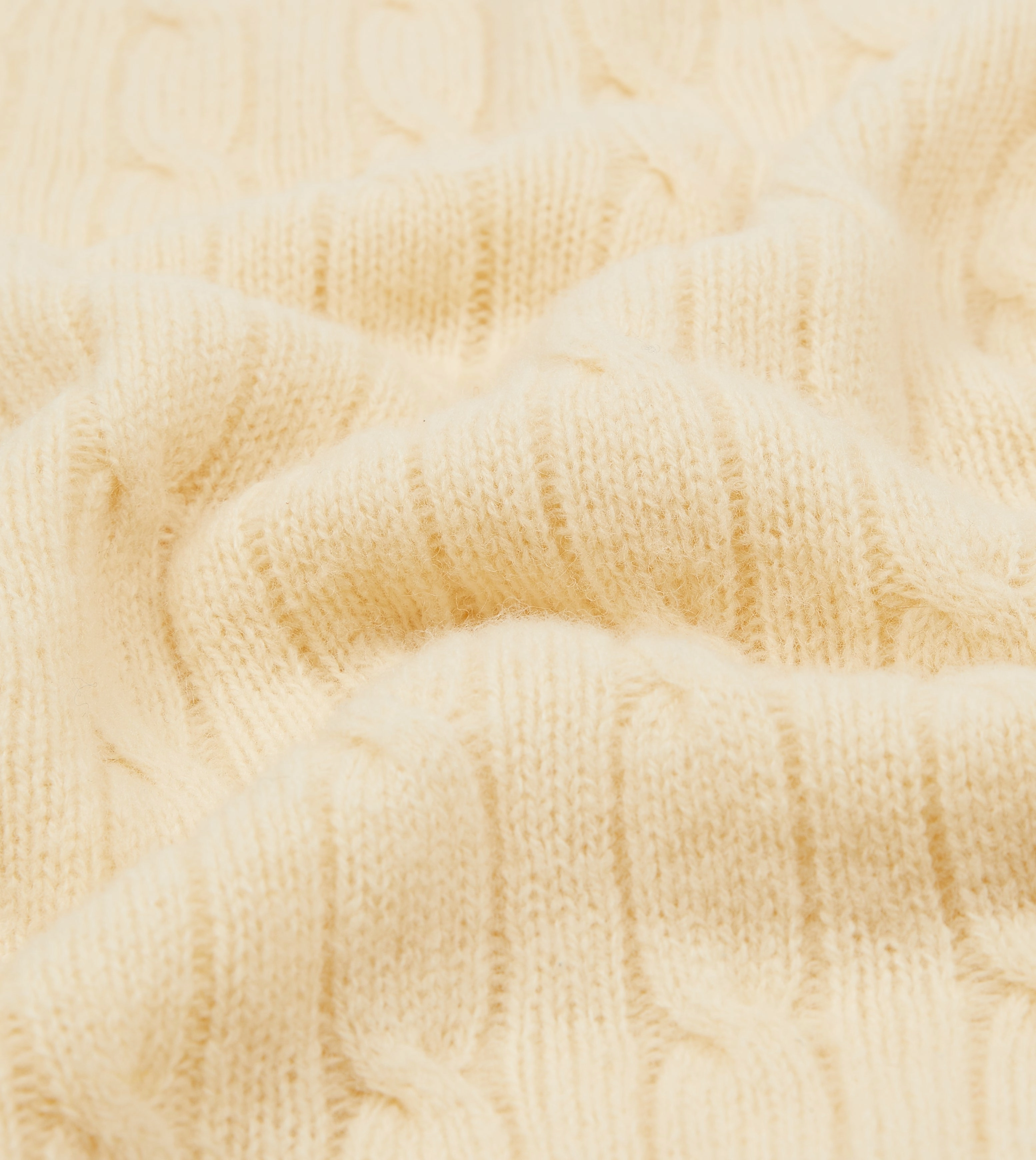 Ecru Brushed Shetland Cable Knit Crew Neck Jumper Textured Weave