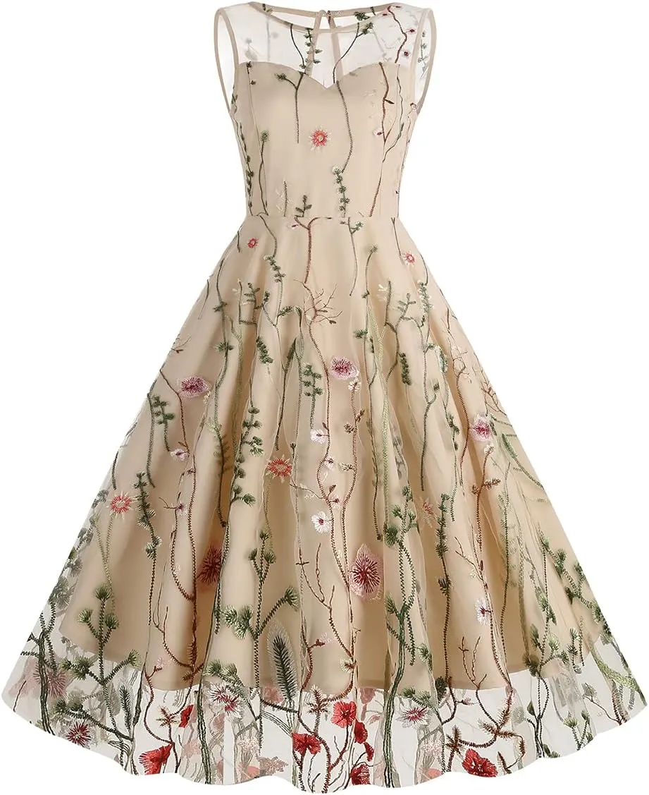 Mommy and Me Matching Floral Dresses Mom and Daughter Mesh Flower Embroidered Dress Women Girls Summer Tulle Embroidery Dress