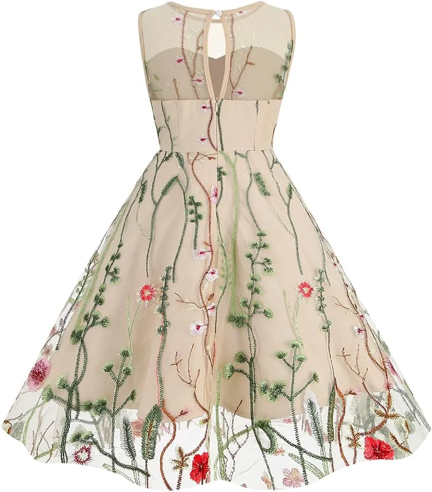 Mommy and Me Matching Floral Dresses Mom and Daughter Mesh Flower Embroidered Dress Women Girls Summer Tulle Embroidery Dress