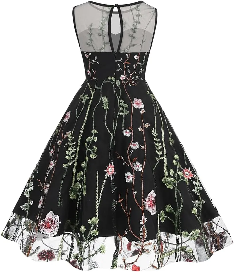 Mommy and Me Matching Floral Dresses Mom and Daughter Mesh Flower Embroidered Dress Women Girls Summer Tulle Embroidery Dress