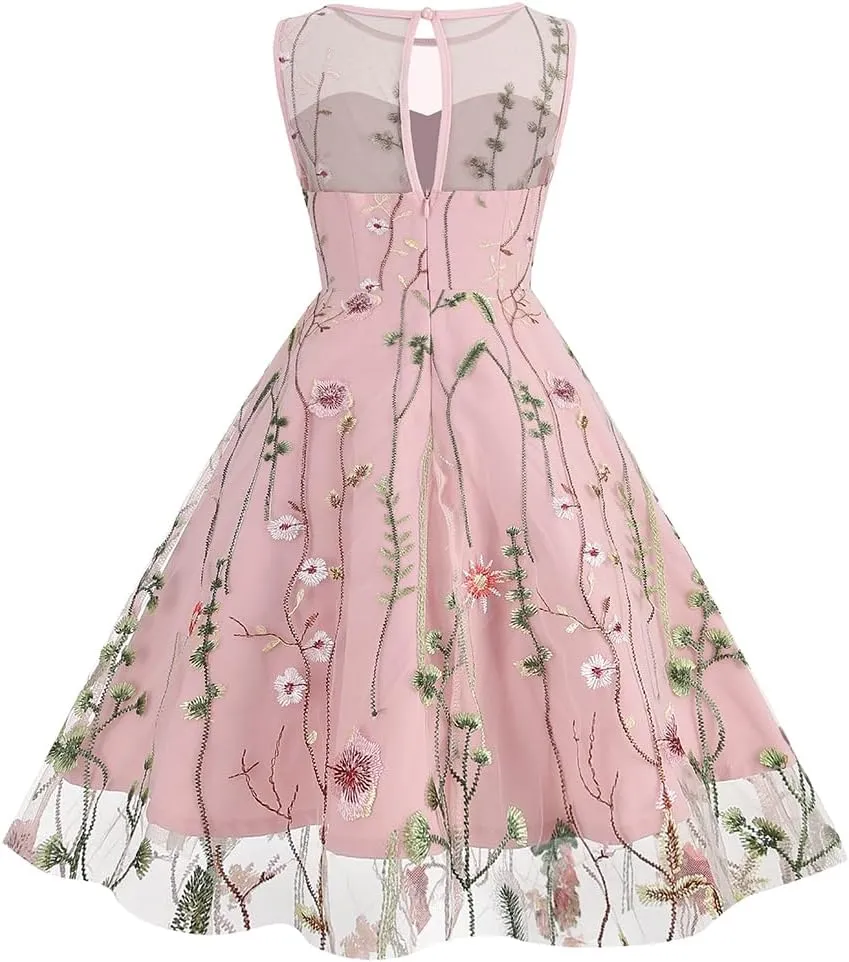 Mommy and Me Matching Floral Dresses Mom and Daughter Mesh Flower Embroidered Dress Women Girls Summer Tulle Embroidery Dress