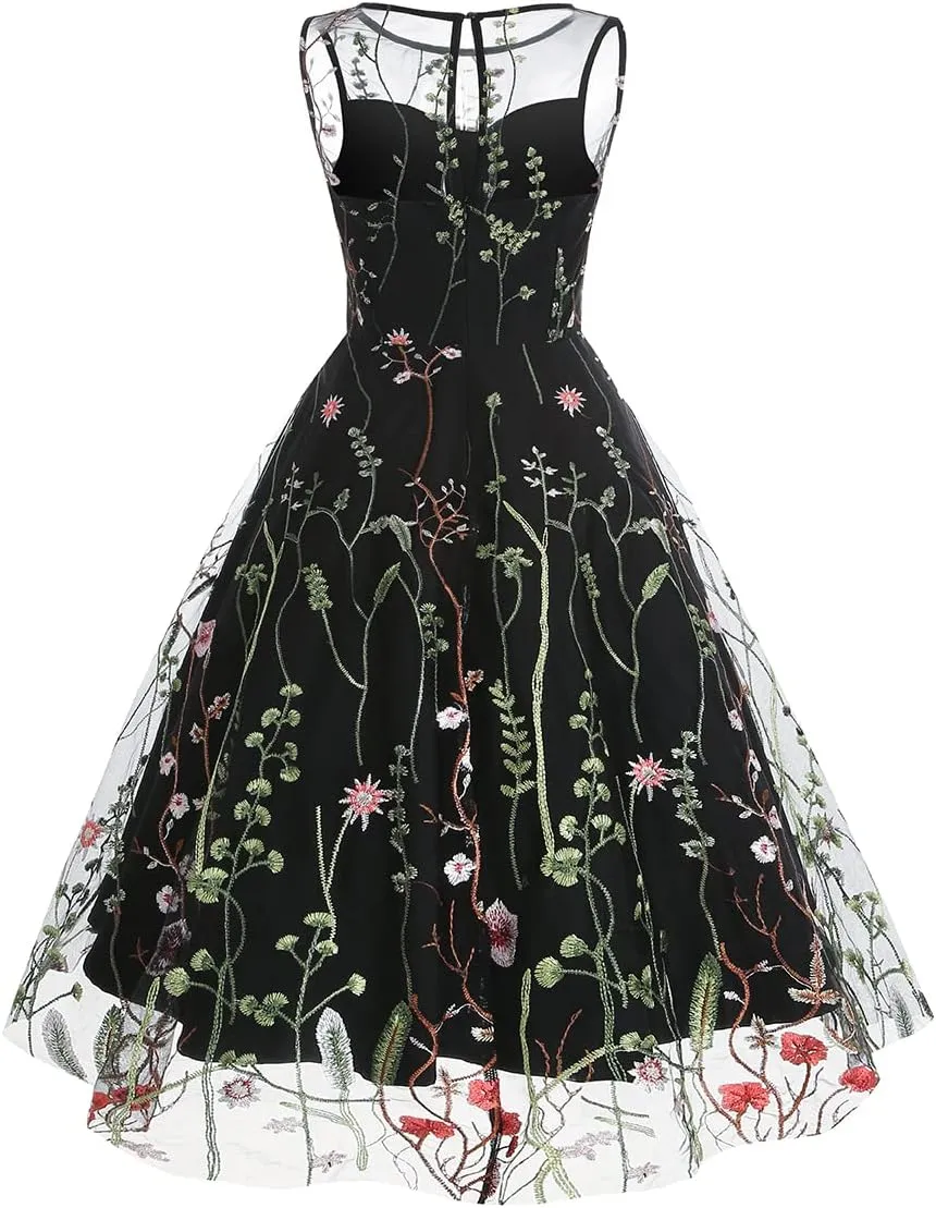 Mommy and Me Matching Floral Dresses Mom and Daughter Mesh Flower Embroidered Dress Women Girls Summer Tulle Embroidery Dress