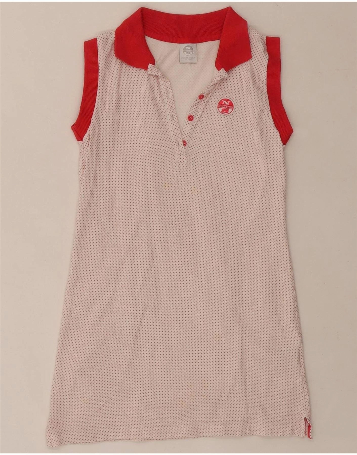 NORTH SAILS Girls Sleeveless Polo Dress 11-12 Years White Spotted Cotton Soft Neutral