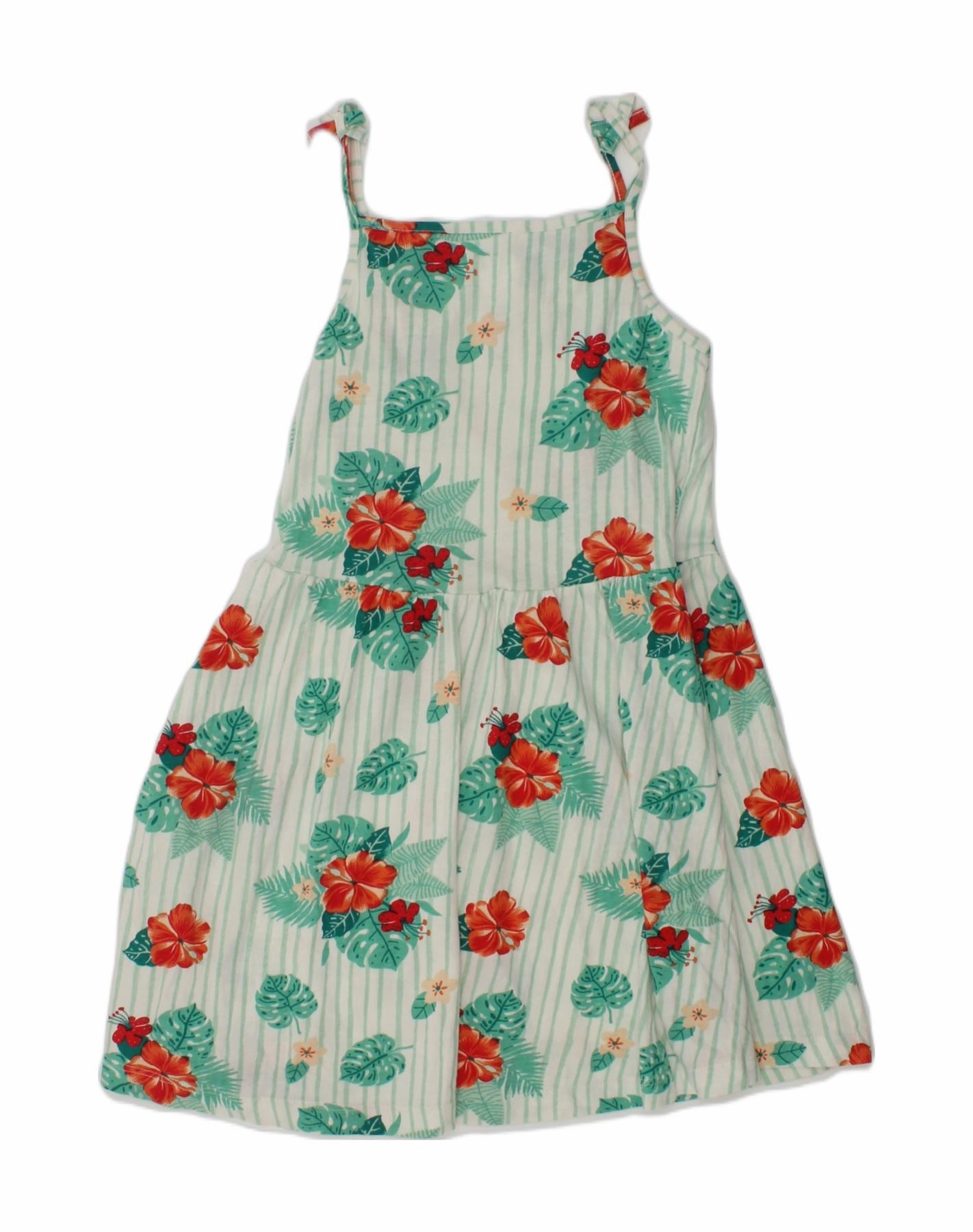 Chic Layered Wear Polished Edge PALOMINO Girls Sundress 6-7 Years Green Floral Cotton