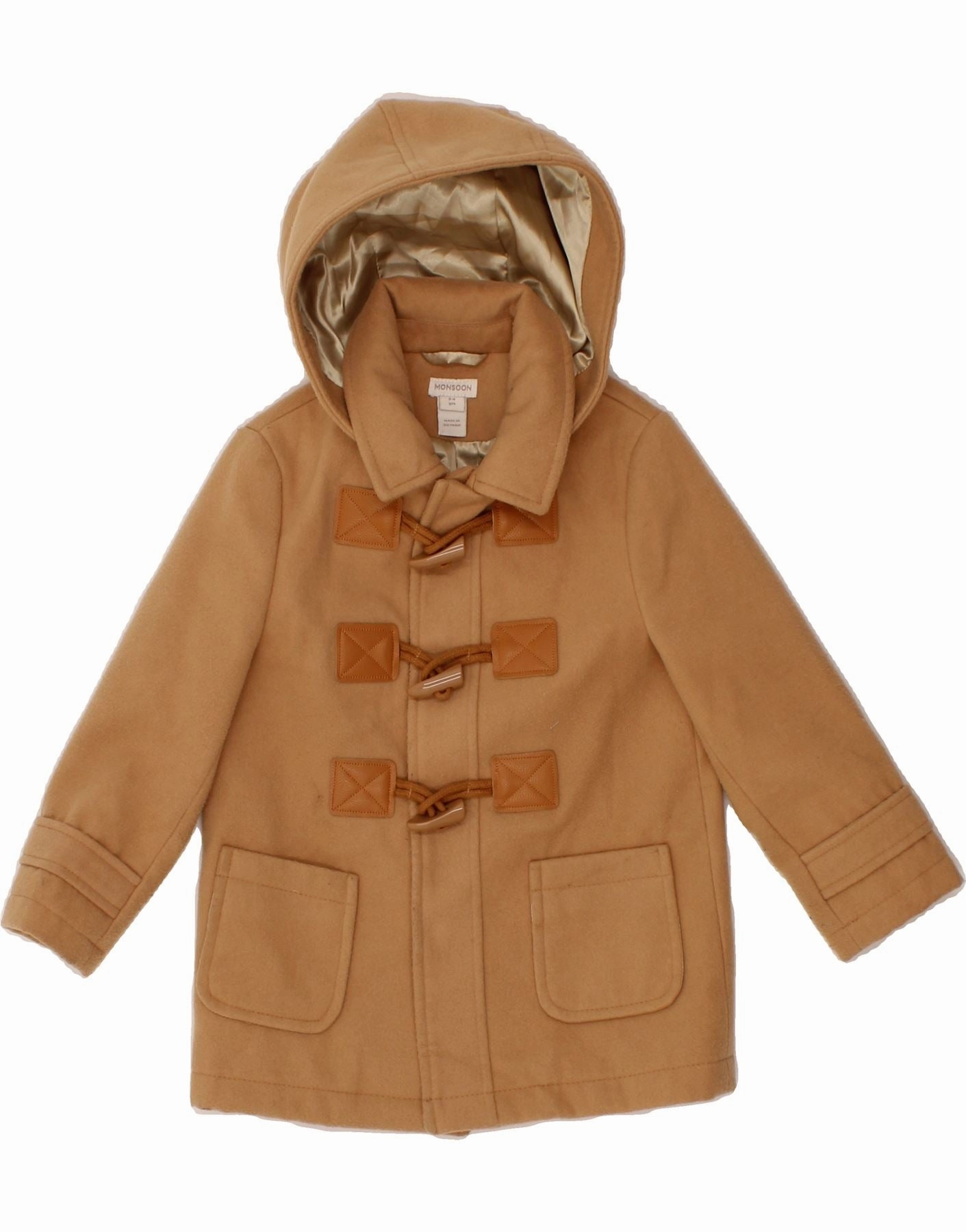single layer MONSOON Boys Hooded Duffle Coat 3-4 Years Brown Polyester