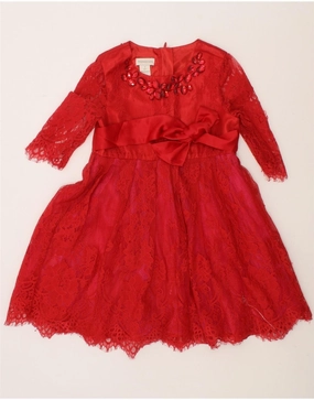 MONSOON Girls Long Sleeve A-Line Dress 2-3 Years Red Polyester Confident Touch