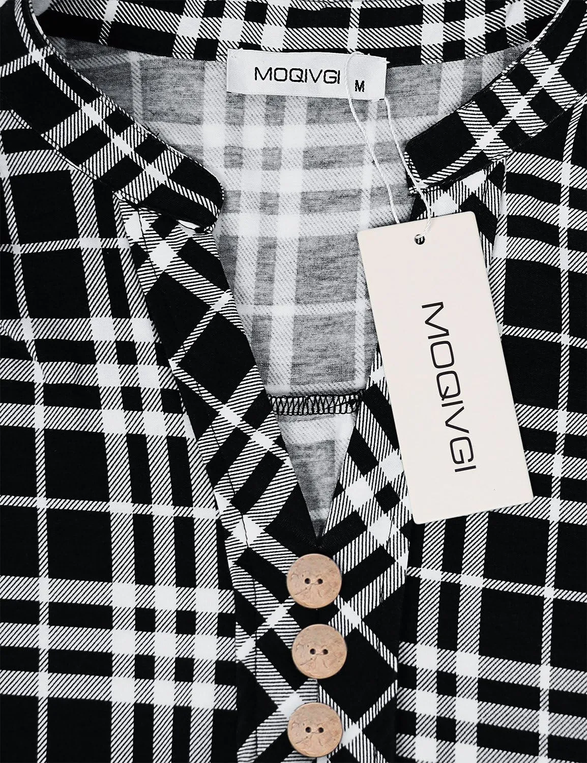 MOQIVGI Womens Notch Neck Short Sleeve Plaid Shirts Checkered Blouse Tops