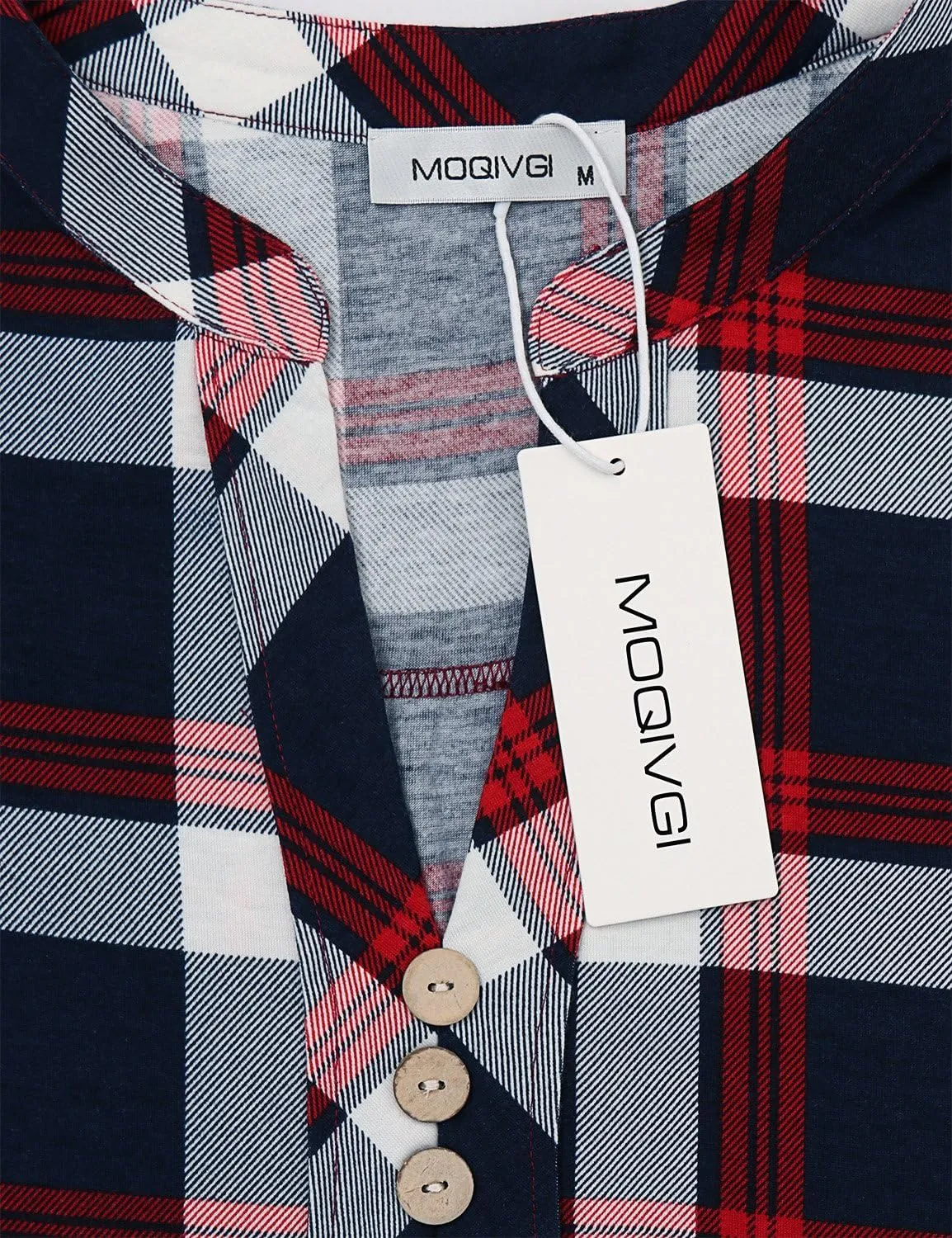 MOQIVGI Womens Notch Neck Short Sleeve Plaid Shirts Checkered Blouse Tops