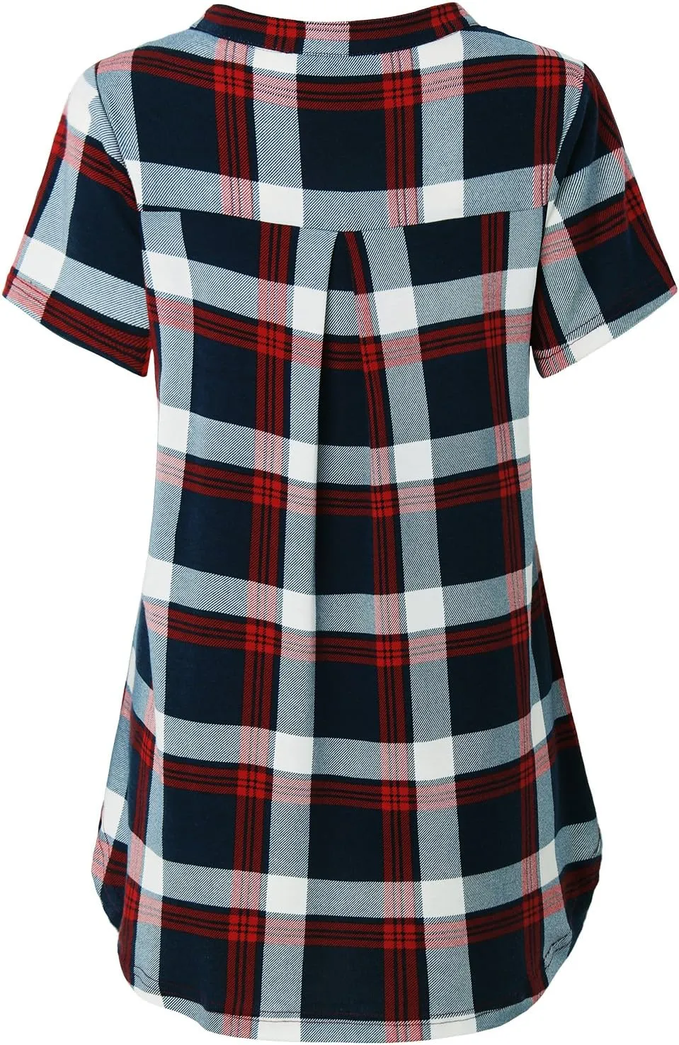 MOQIVGI Womens Notch Neck Short Sleeve Plaid Shirts Checkered Blouse Tops