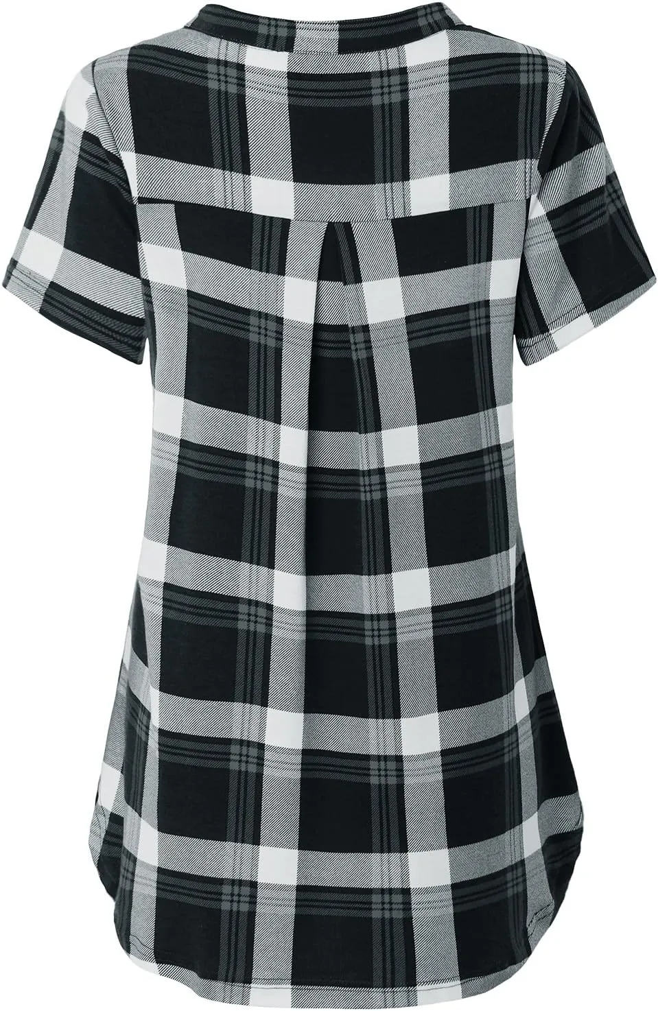 MOQIVGI Womens Notch Neck Short Sleeve Plaid Shirts Checkered Blouse Tops