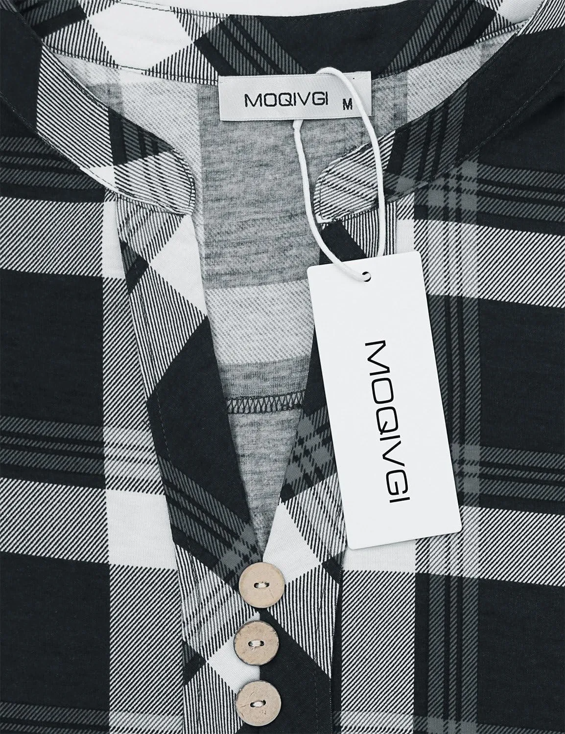 MOQIVGI Womens Notch Neck Short Sleeve Plaid Shirts Checkered Blouse Tops