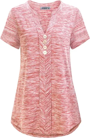 MOQIVGI Womens Notch Neck Short Sleeve Plaid Shirts Checkered Blouse Tops