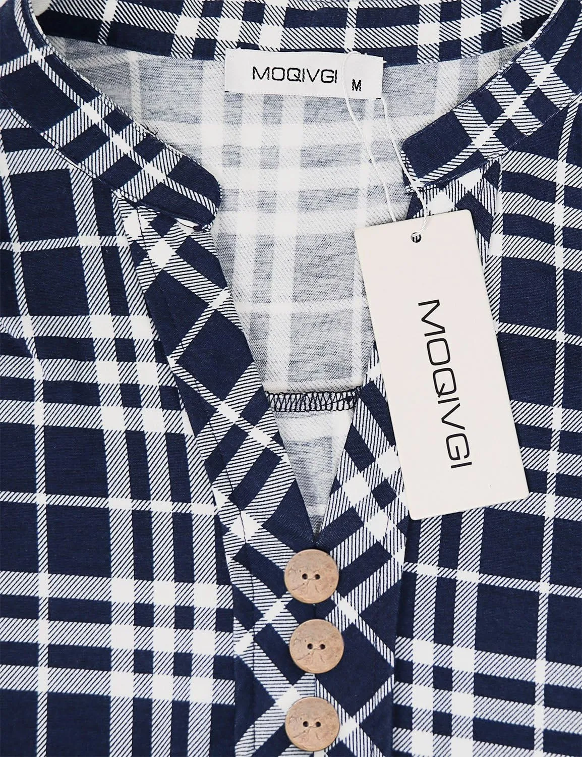 MOQIVGI Womens Notch Neck Short Sleeve Plaid Shirts Checkered Blouse Tops