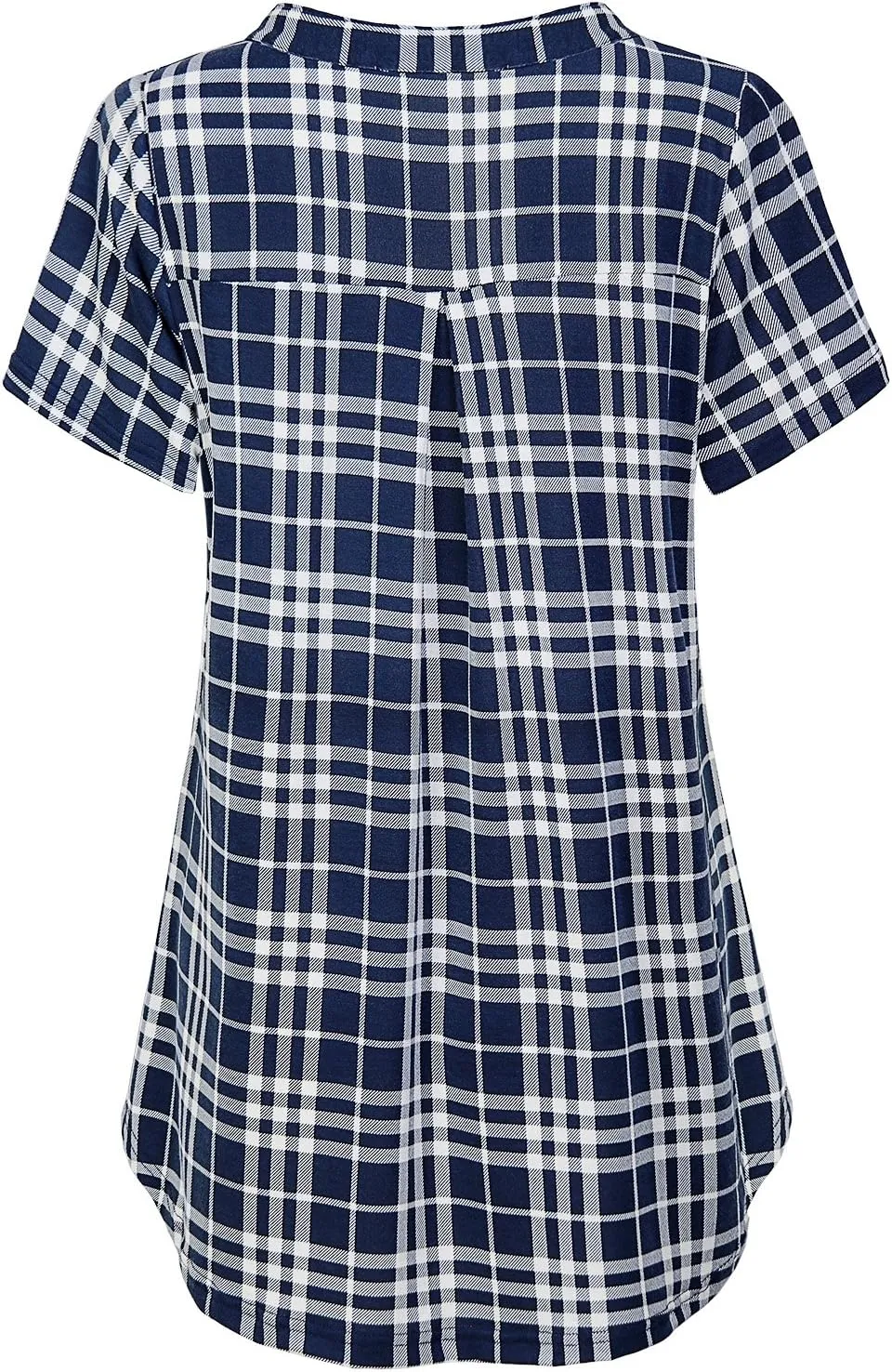 MOQIVGI Womens Notch Neck Short Sleeve Plaid Shirts Checkered Blouse Tops
