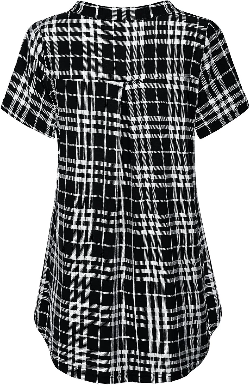 MOQIVGI Womens Notch Neck Short Sleeve Plaid Shirts Checkered Blouse Tops