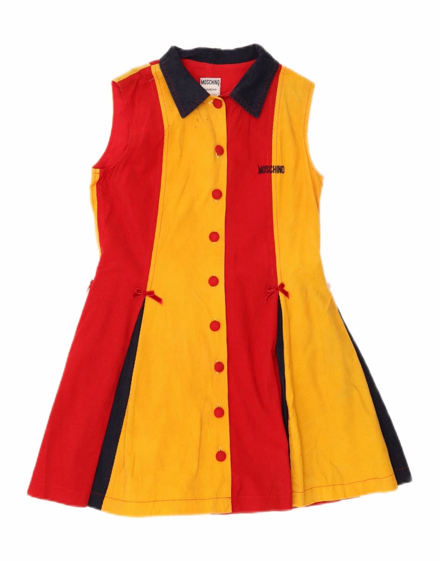 Vibrant Edge MOSCHINO Girls Corduroy Shirt Dress 9-10 Years Yellow Colourblock