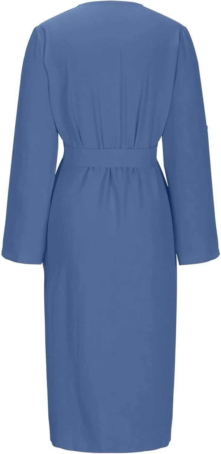Mother of The Bride Dresses for Women Sexy Elegant Deep V Neck Button Down Tie Waist Business Work Dress Church Outfits
