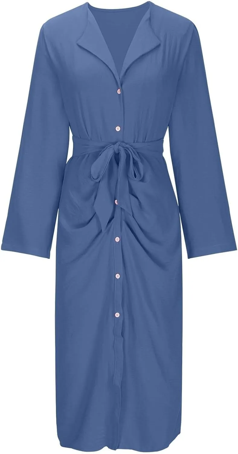 Mother of The Bride Dresses for Women Sexy Elegant Deep V Neck Button Down Tie Waist Business Work Dress Church Outfits