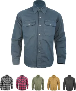 Motorcycle Shirts for Men with Protective Armor, Reinforced with Aramid Fiber (Checkered Flannel & Twill Fabric)