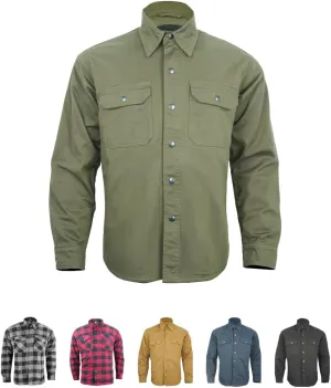 Motorcycle Shirts for Men with Protective Armor, Reinforced with Aramid Fiber (Checkered Flannel & Twill Fabric)