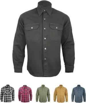 Motorcycle Shirts for Men with Protective Armor, Reinforced with Aramid Fiber (Checkered Flannel & Twill Fabric)