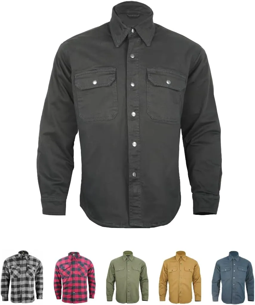 Motorcycle Shirts for Men with Protective Armor, Reinforced with Aramid Fiber (Checkered Flannel & Twill Fabric)