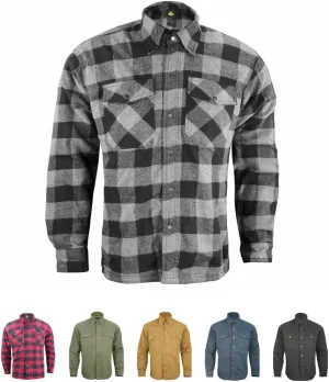 Motorcycle Shirts for Men with Protective Armor, Reinforced with Aramid Fiber (Checkered Flannel & Twill Fabric)