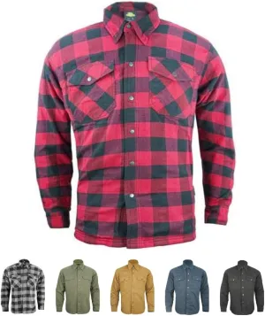 Motorcycle Shirts for Men with Protective Armor, Reinforced with Aramid Fiber (Checkered Flannel & Twill Fabric)