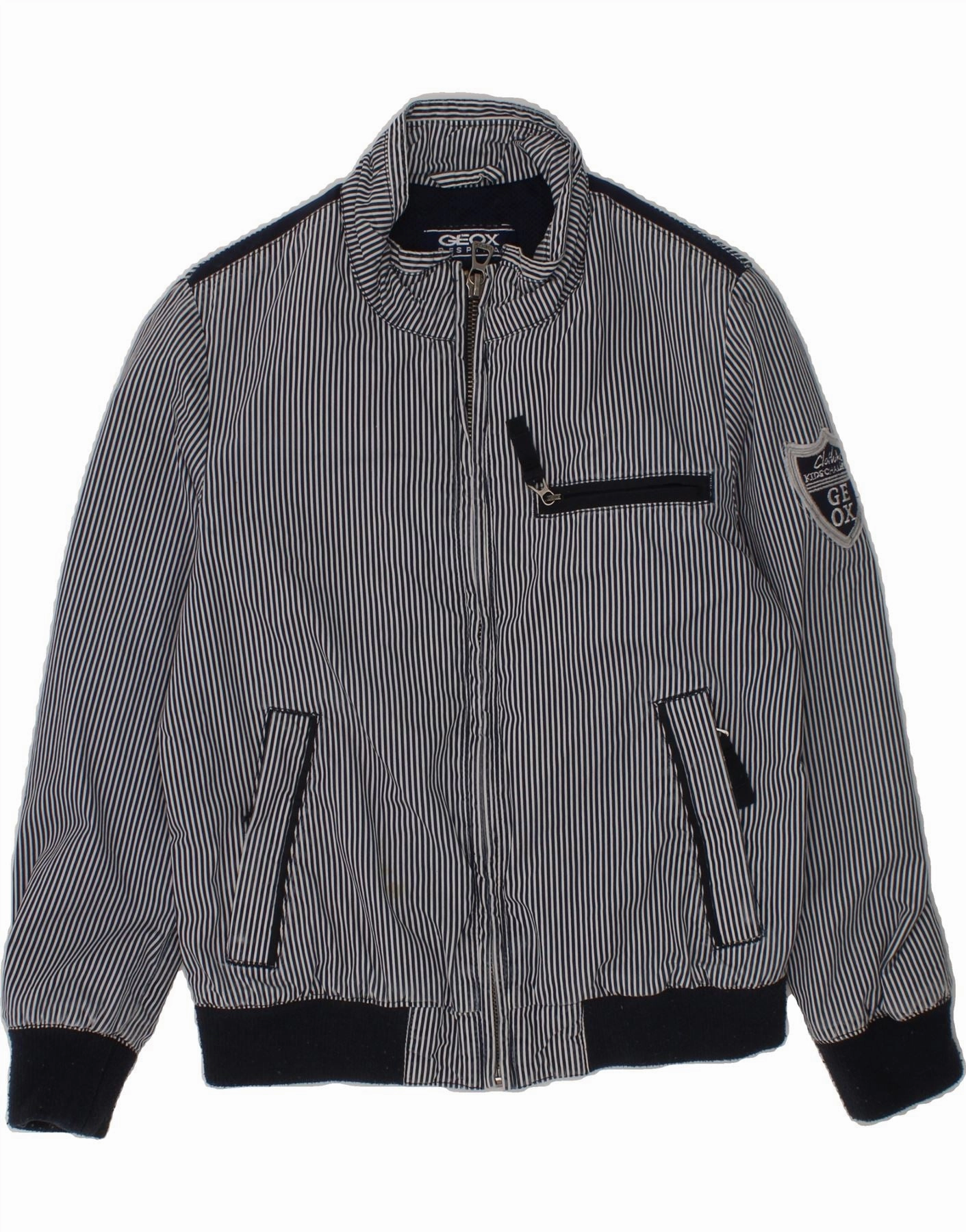 GEOX RESPIRA Boys Bomber Jacket 5-6 Years Navy Blue Pinstripe Cotton Smell