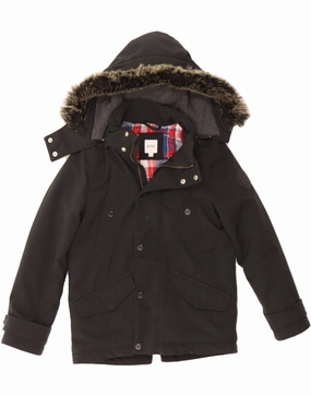 Wrap Functional Detail HUGO BOSS Boys Hooded Windbreaker Jacket 7-8 Years Black Polyester