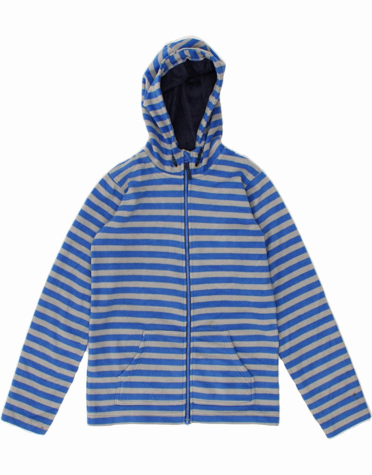 MOUNTAIN WAREHOUSE Boys Hooded Fleece Jacket 12-13 Years Blue Striped Clean Cut Moisture Wicking Layer