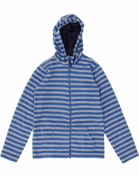 MOUNTAIN WAREHOUSE Boys Hooded Fleece Jacket 12-13 Years Blue Striped Clean Cut Moisture Wicking Layer