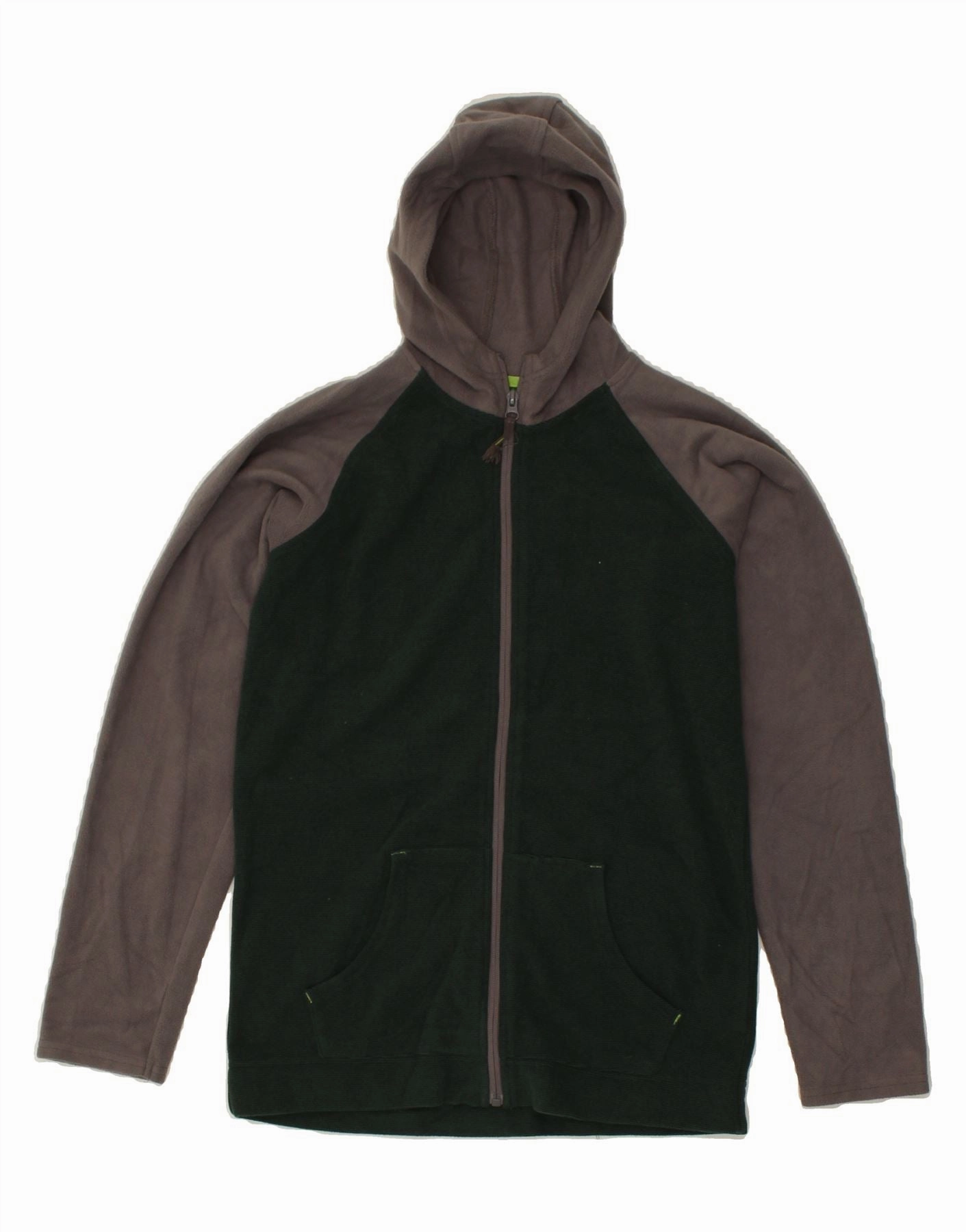 MOUNTAIN WAREHOUSE Boys Hooded Fleece Jacket 12-13 Years Green Colourblock Account Anti Static Finish