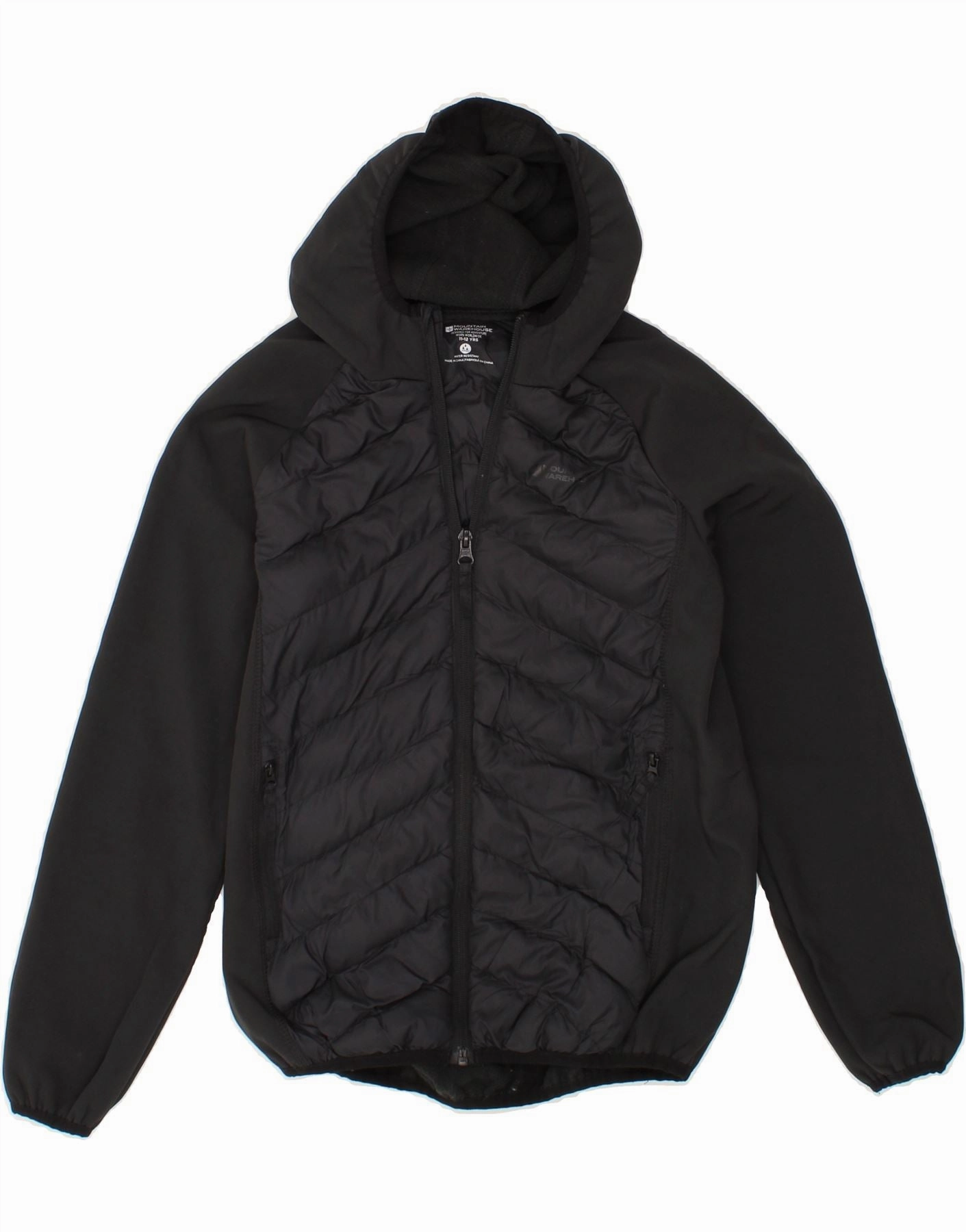 MOUNTAIN WAREHOUSE Boys Hooded Padded Jacket 11-12 Years Black Polyester Wind Lock