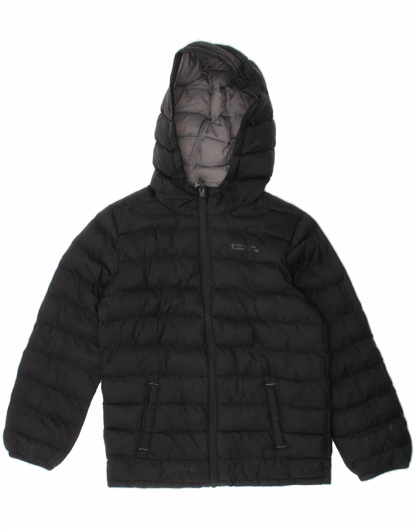 MOUNTAIN WAREHOUSE Boys Hooded Padded Jacket 7-8 Years Black Nylon Suitcase Oversized Fit