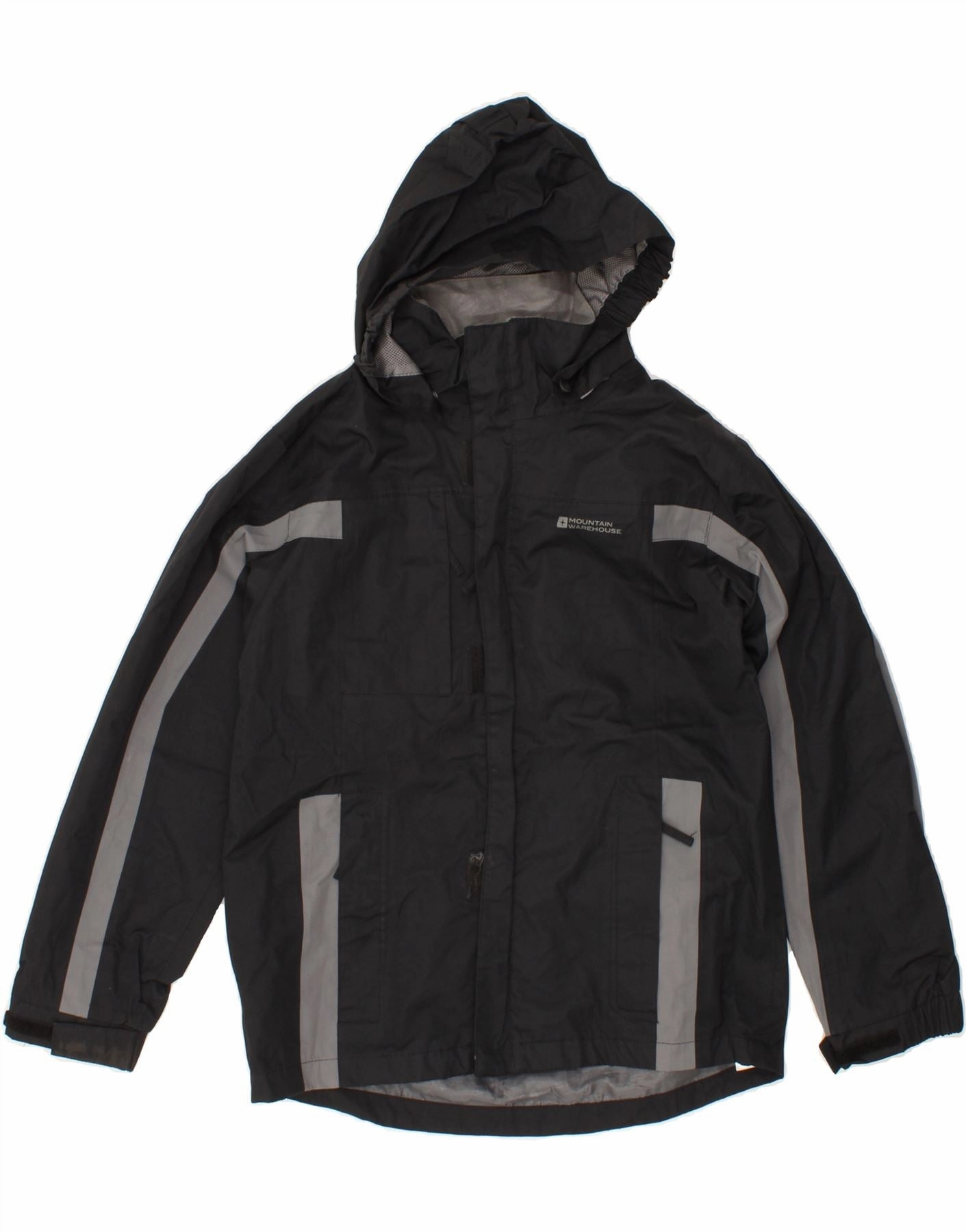 suitable for work uniforms MOUNTAIN WAREHOUSE Boys Hooded Rain Jacket 11-12 Years Black Colourblock